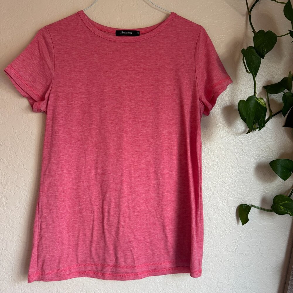 Automett Pink Short Sleeve Basic Tee | Women’s Size M | Soft Stretch Casual Top